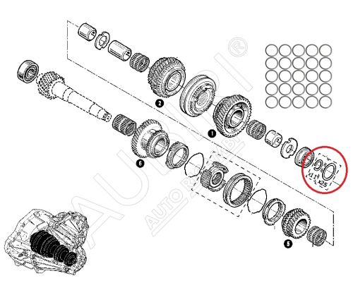 Gearbox bearing spacer Renault Master/Trafic PF6, set of 25 pcs