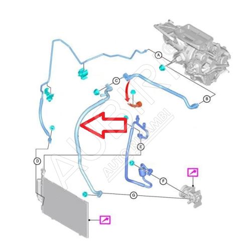 A/C pipe Ford Transit Courier since 2014 from compressor to heating