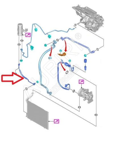 A/C pipe Ford Transit Courier 2014-2018 from the cooler